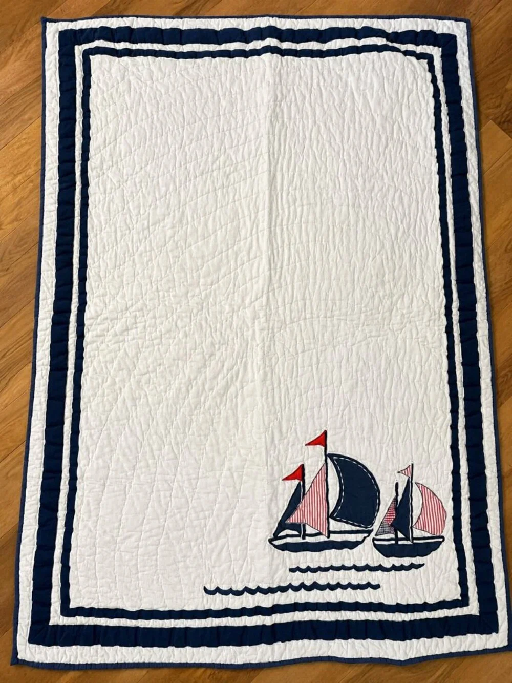 Pottery Barn Kids Nautical Sailboat Crib Quilt Coastal Baby Blanket 50x36